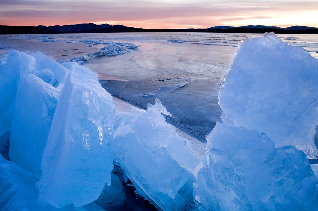 A frozen lake under winter light